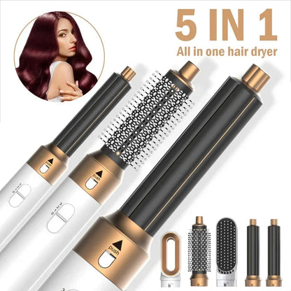 5 In 1 Hair Dryer Comb Set Professional Hot Air Styler For Hair Curling Straightening And Volumizing At Home